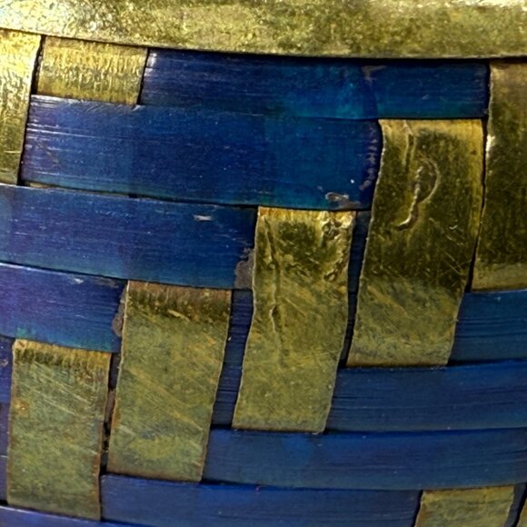 Vintage Brass & Blue Material Woven Design Bangle Bracelet Women Jewelry Classic - Picture 15 of 16